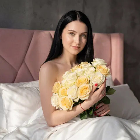 Girl Holding Roses in Morning Light