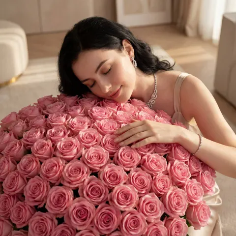 Luxury Pink Roses Cinematic Portrait