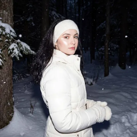 Winter Forest Girl Flash Photo