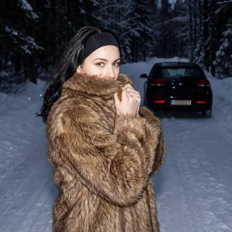Mysterious Fur Girl Snowy Night