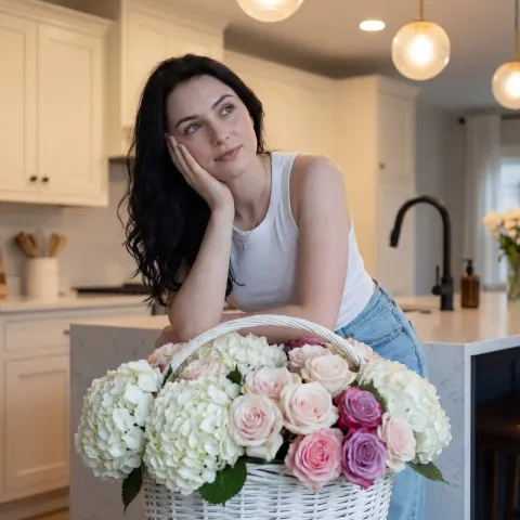 Dreamy Kitchen Portrait with Flowers