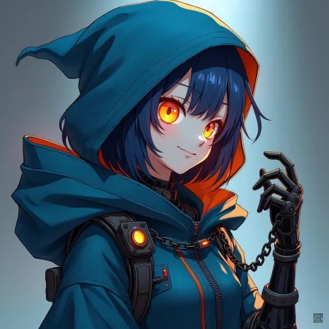 Hooded Priestess With Cybernetic Eye Smiling
