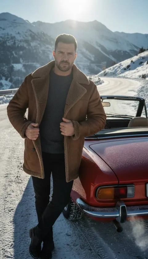 Winter Red Cabriolet Masculine Editorial