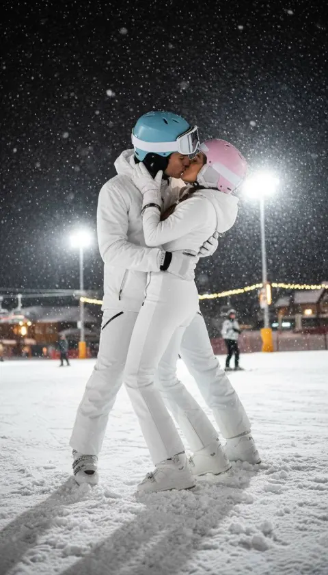 Romantic Snowy Night Ski Dip
