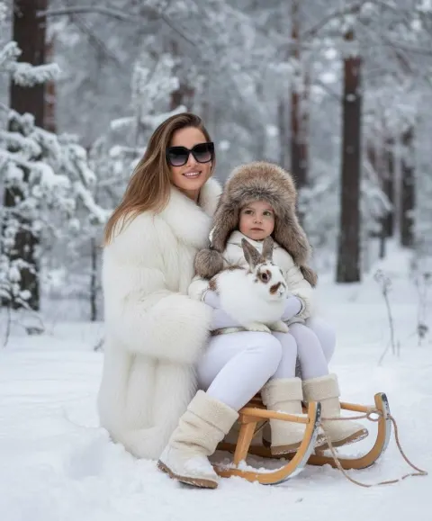 Winter Sled Family Rabbit Portrait