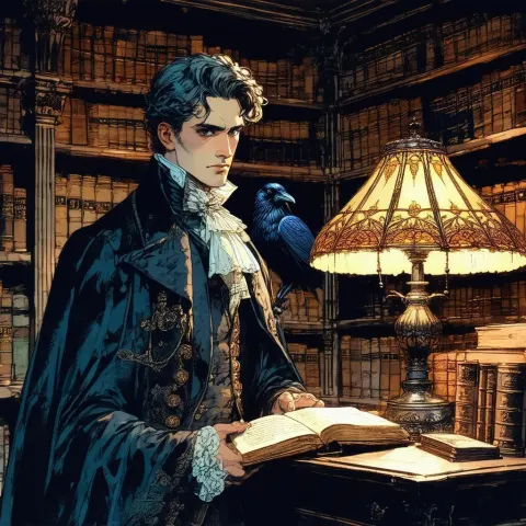 Victorian Man and Raven in Manga Library
