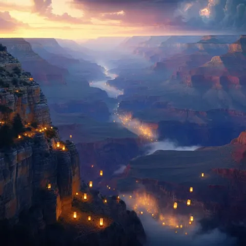 Floating Lanterns Over the Mystical Grand Canyon