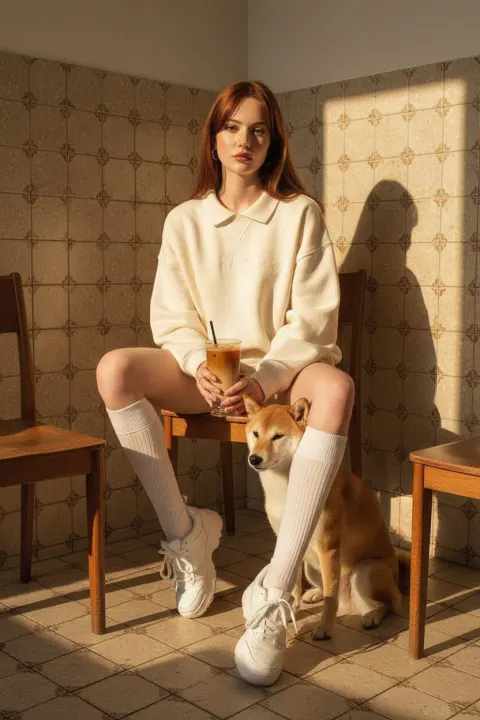 Golden Hour Cafe Fashion Portrait