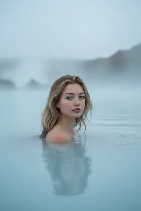 Cinematic Portrait in Blue Lagoon Mist