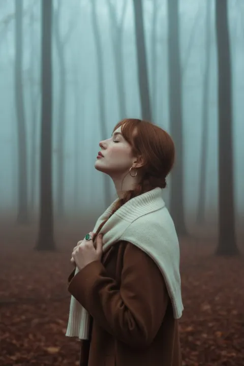 Serene Profile in Foggy Forest
