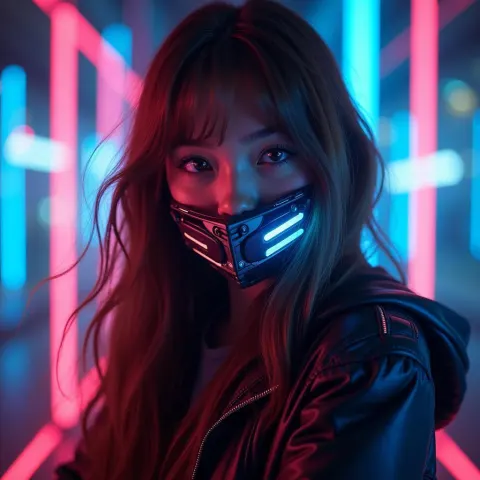 Neon Hacker Girl With High Tech Mask