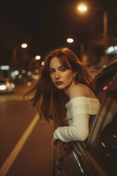 Vintage Night Car Window Portrait