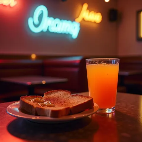 Neon Diner Breakfast With Orange Juice Glow