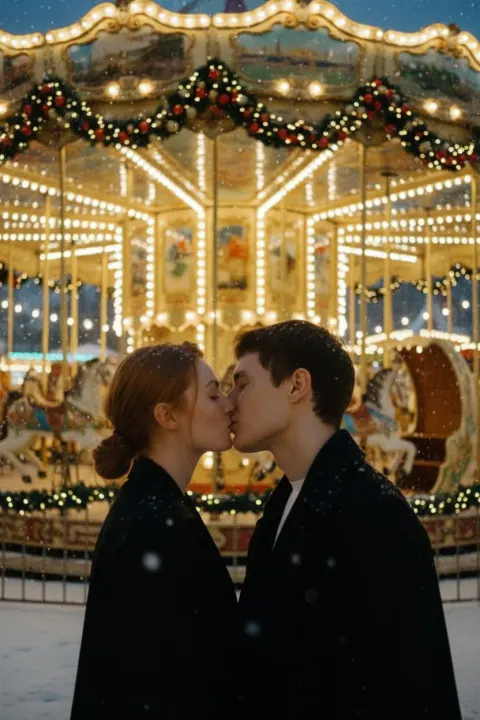 Romantic Winter Carousel Kiss