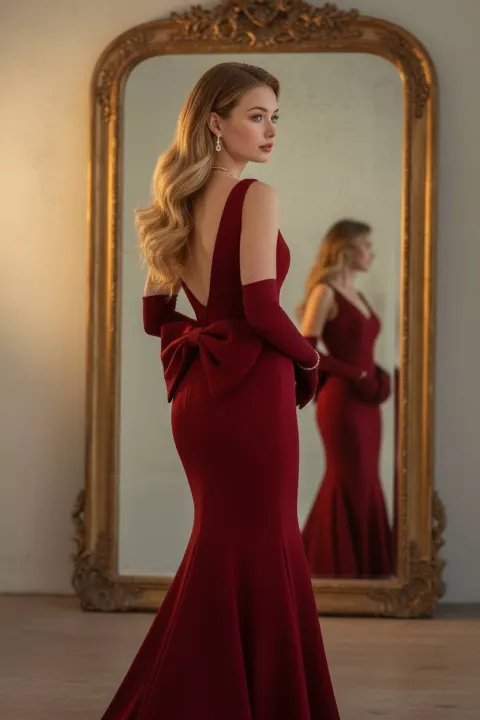 Vintage Mirror Red Gown Portrait