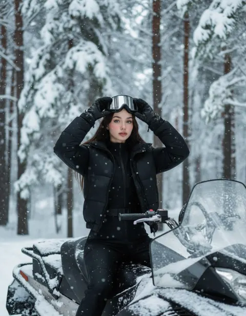 Winter Snowmobile Portrait In Forest