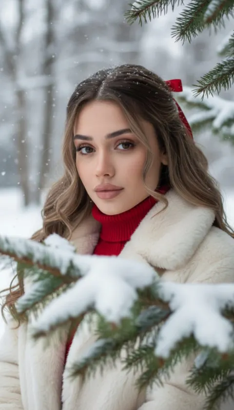 Winter Portrait Behind Snowy Branch