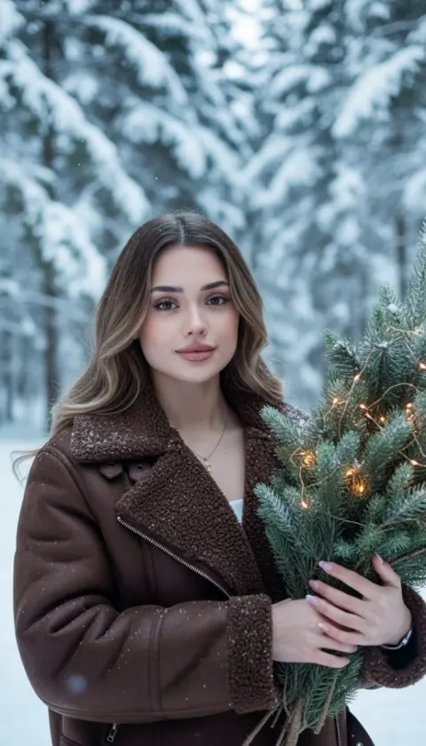 Snowy Forest Girl Fairy Lights