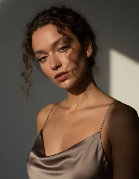 Cinematic Taupe Silk Portrait