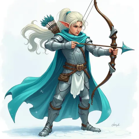 Snow Elf Archer in Turquoise and Silver