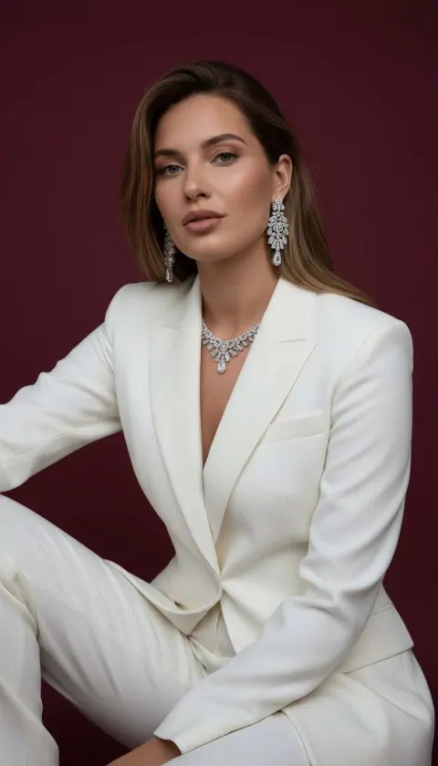Burgundy Elegance White Suit Editorial