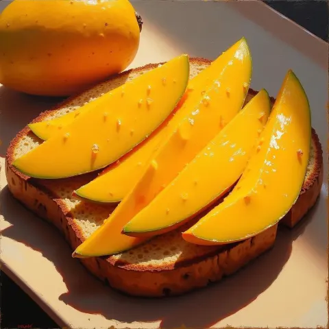 Mango Slices on Toast in Oil Paint
