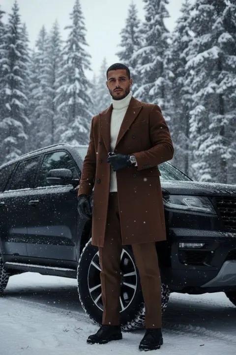 Luxury Winter Portrait Beside SUV