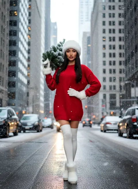 Festive Red Dress Fashion Portrait