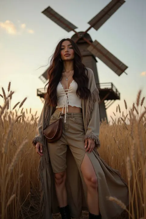 Boho Style in Golden Wheat Field