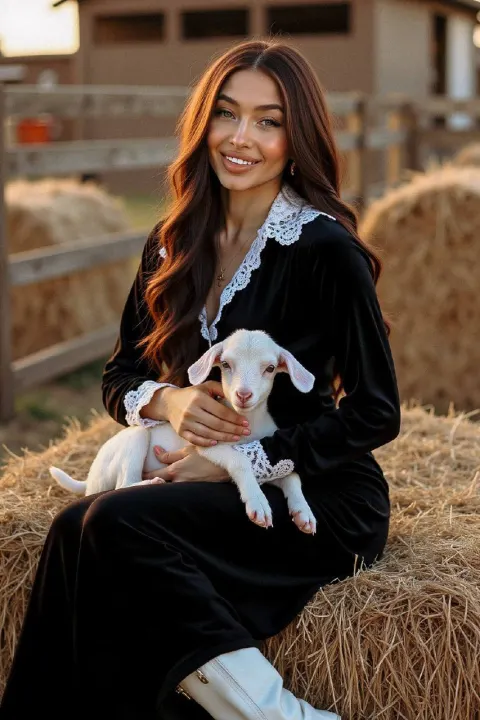 Golden Hour Girl with Goat