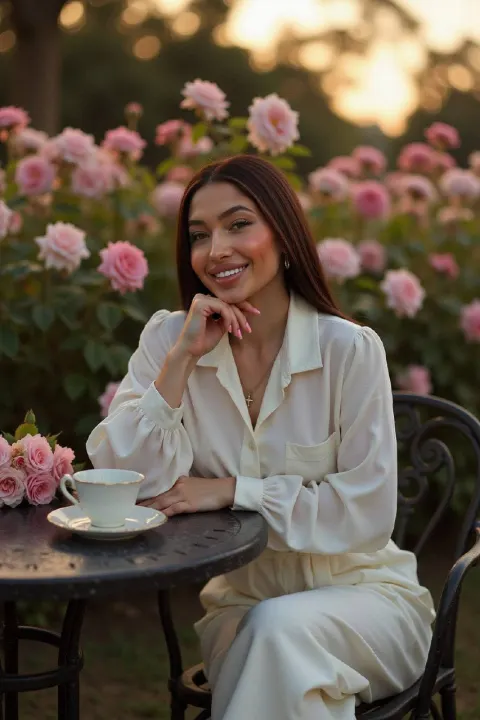 Elegant Tea in Rose Garden