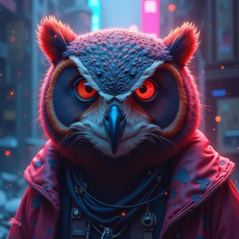 Neonpunk Owl Chameleon Bear Hybrid Creature