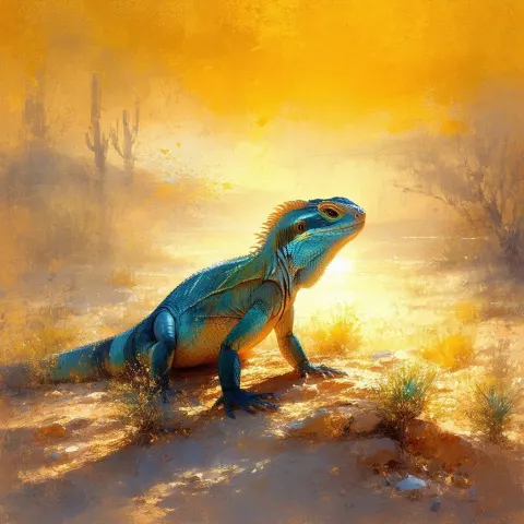 Desert Iguana in Impressionist Sunset Brushstrokes