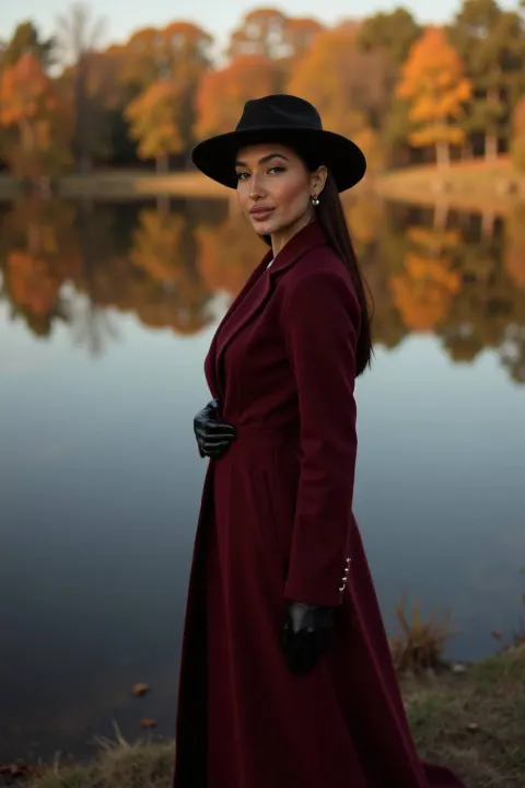Cinematic Autumn Lake Fashion Shot