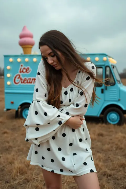 Girl by Blue Ice Cream Truck