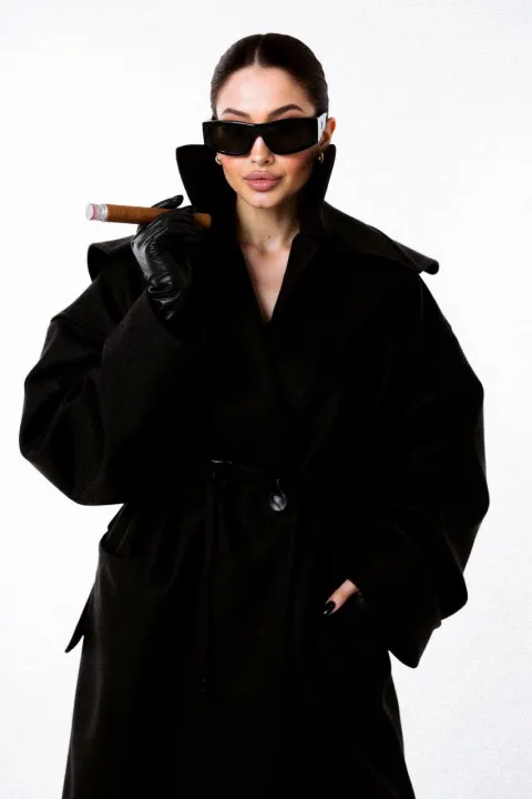 Stylish Woman in Black Coat