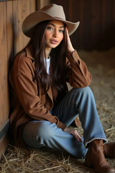 Barn Cowgirl Fashion Portrait