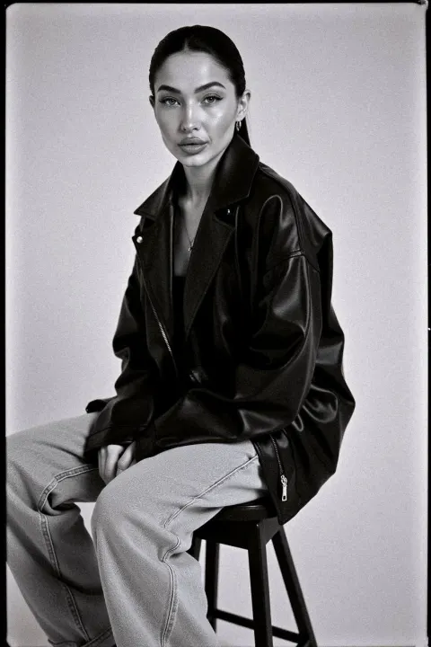 Studio Leather Jacket Model Test Shot