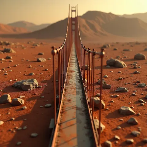 Golden Gate Bridge Rusting on Martian Terrain