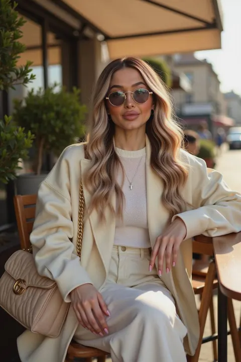 Chic Café Morning Fashion Portrait
