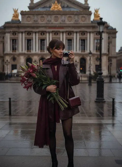Cinematic Burgundy Paris Street Style