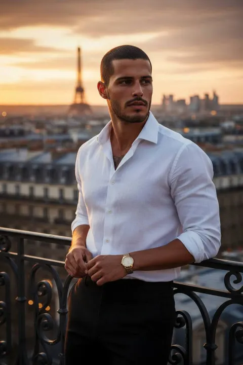 Paris Balcony Sunset Portrait