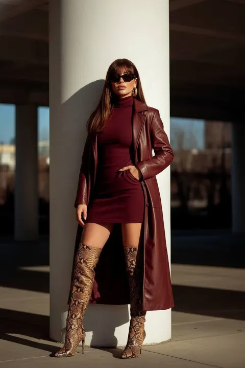Cinematic Burgundy Fashion Portrait