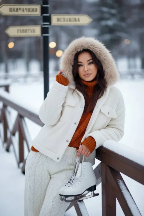 Warm-Smiling Winter Girl with Ice Skates
