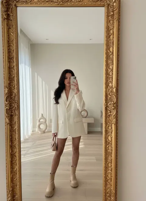 Golden Mirror Portrait in Cream Tones