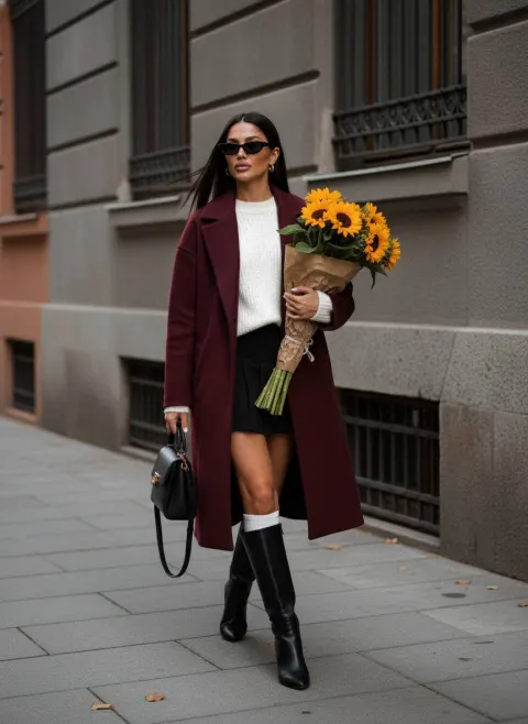 Autumn Street Chic with Sunflowers
