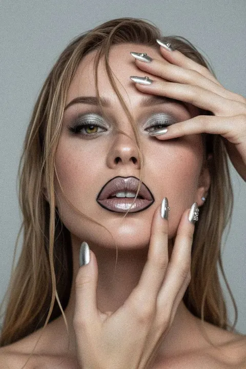Silver Nails Futuristic Portrait