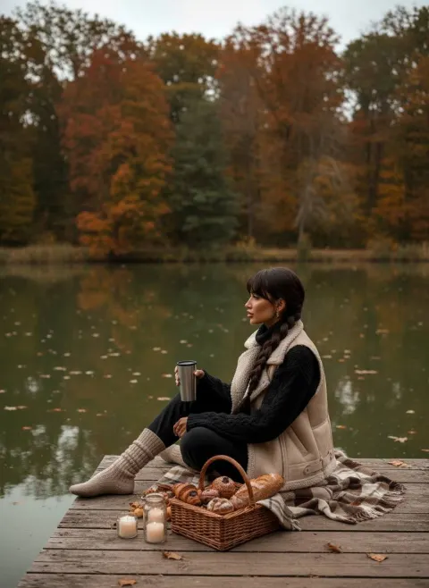 Serene Autumn Solitude by Pond