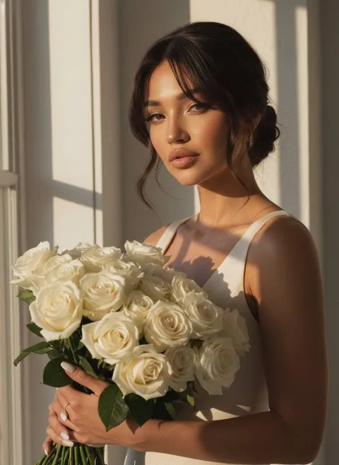 White Roses Sunlit Portrait