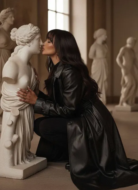 Woman Kissing Stone Statue